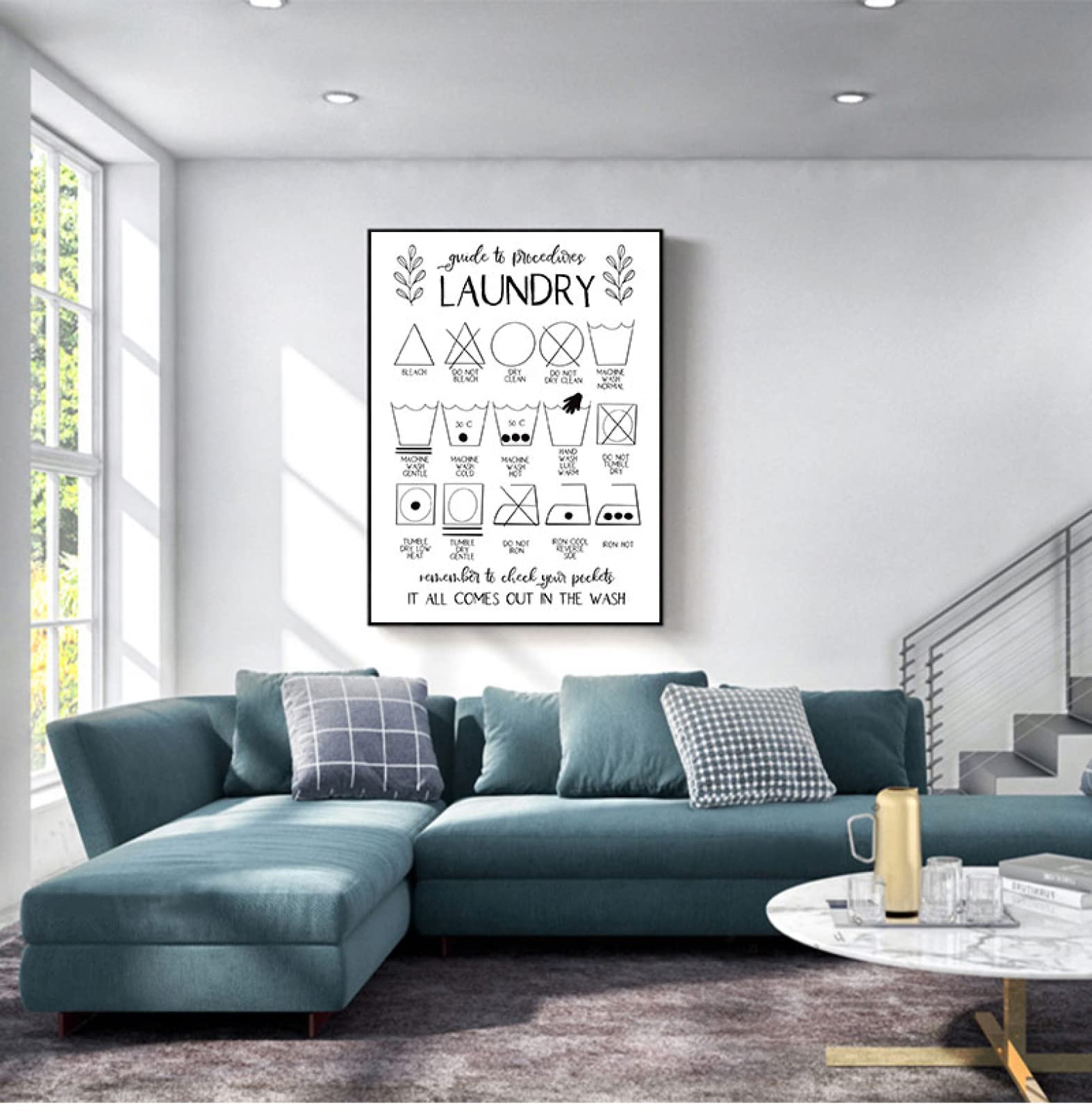 BROLEO Lavaggio Asciugatura Decorazione della parete Lavanderia Simboli Guida Citazione Arte Pittura su tela Stampe e poster Lavanderia Immagine della parete Decorazione/Senza cornice