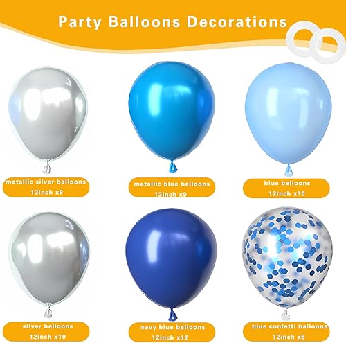 Miniatura 2 de Globos de Frozen, 60 globos morados y azules de 12 pulgadas, globos de látex de confeti blanco y plateado para niñas, suministros de fiesta temática