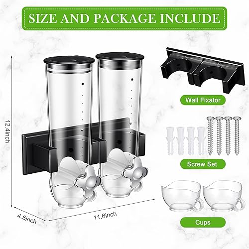 Miniatura 9 de Huwena 4 juegos de contenedores de cereales, 3 litros cada juego, dispensador de cereales montado en la pared, dispensador de alimentos secos,