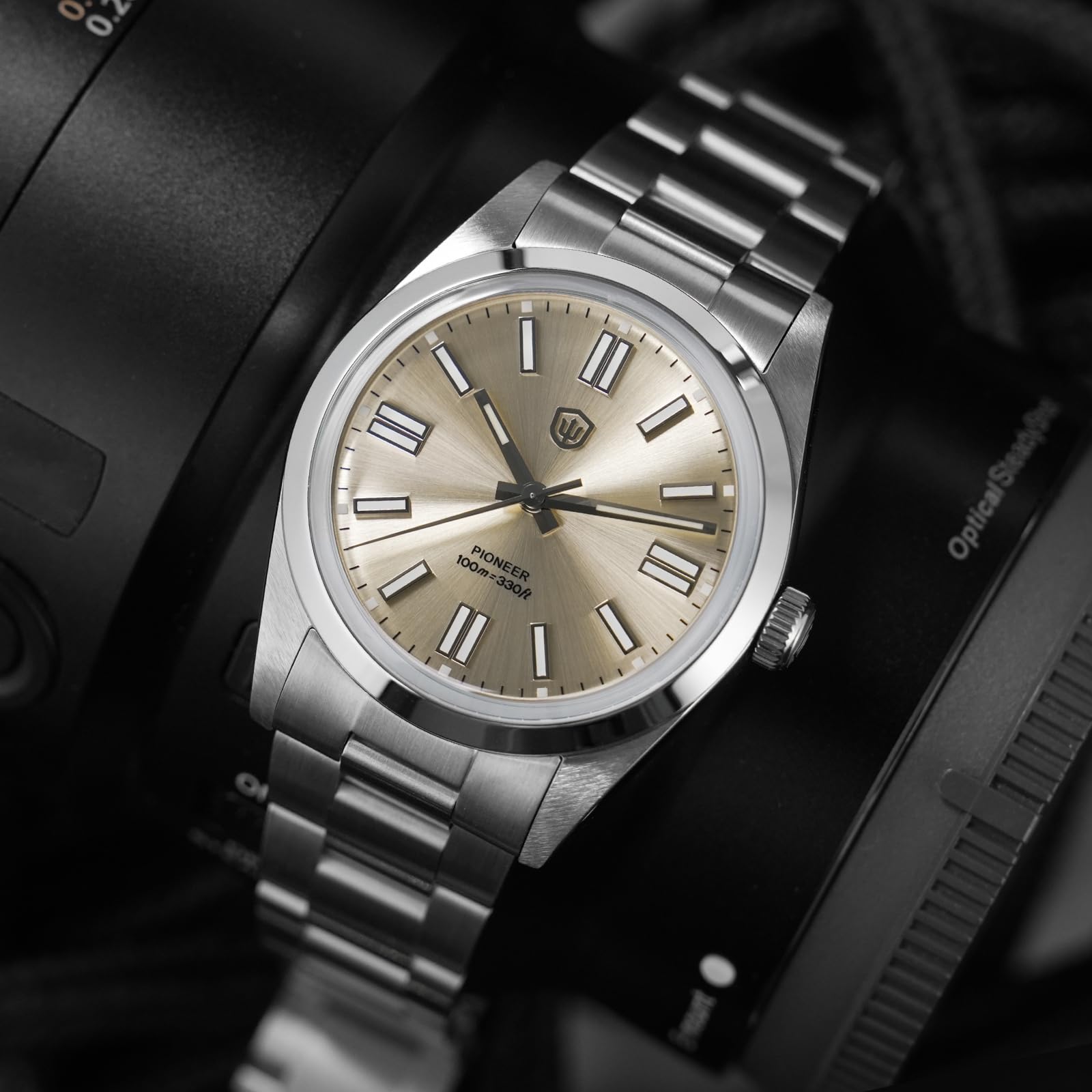 watchdives WD1016B-V3 VH31 Orologio al quarzo da uomo, quadrante da 37 mm, in acciaio inox, BGW9 luminoso, impermeabile fino a 100 m