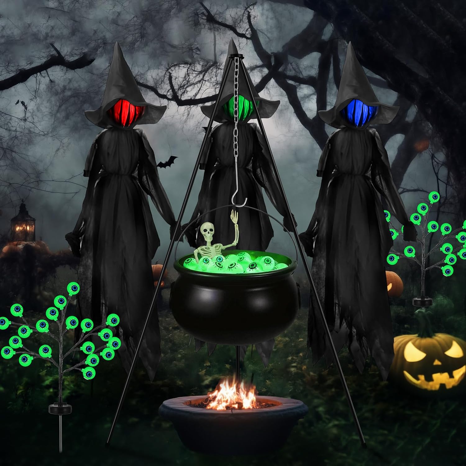 6 Pack Halloween Decorations Outdoor Included Large Witches Cauldron on Tripod with String Light Eyeball and Skeleton 3 Pcs 6 ft Lighted Witch Stakes 2 Pcs Solar Eyeball Light for Yard Lawn 6 Pack Halloween Decorations Outdoor Included Large Witches Cauldron on Tripod with String Light Eyeball and Skeleton 3 Pcs 6 ft Lighted Witch Stakes 2 Pcs Solar Eyeball Light for Yard Lawn