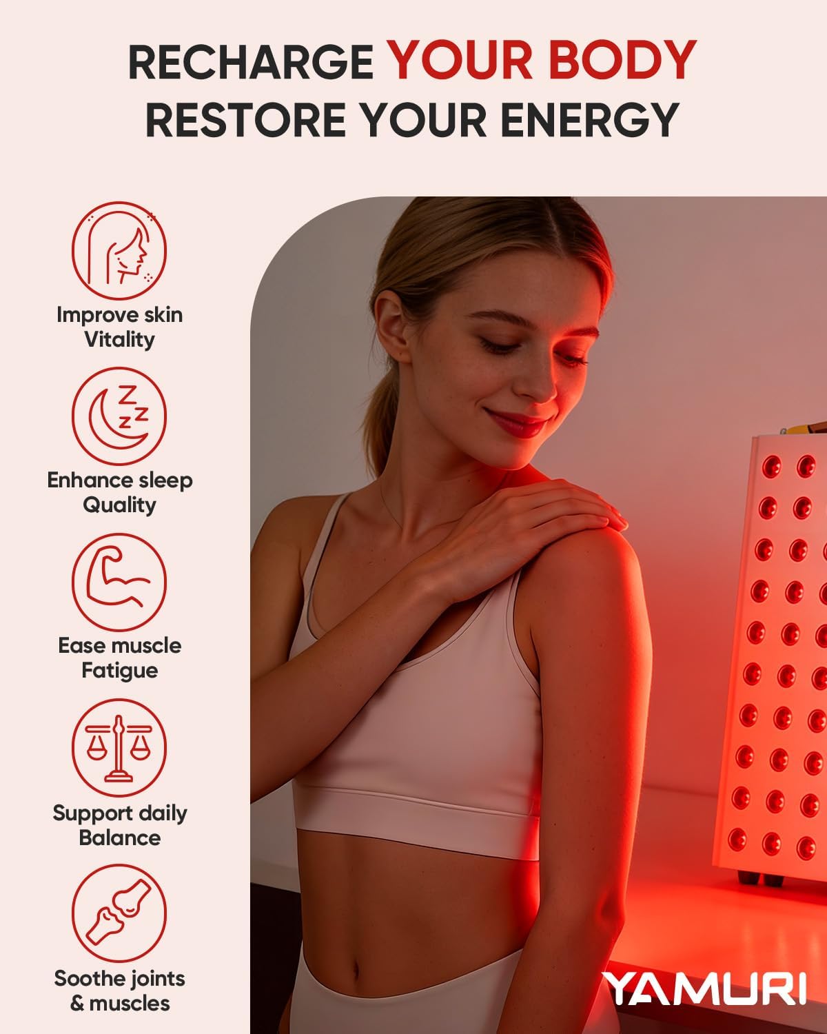 Red Light Therapy for Face, 660nm 850nm Near-Infrared Light Therapy Panel for Body, 110W with 60 Dual Chip LEDs, 135mW/cm² High Irradiance Device for Daily Wellness & Relaxation at Home - YA60 - Image 2