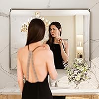 Vista 8 de LOAAO - Espejo de baño con marco de metal negro de 28x36 pulgadas para pared, espejo de tocador de baño negro mate estilo granja, antióxido, se