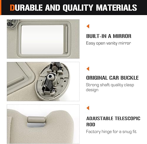 Miniatura 2 de Visera solar derecha del lado del pasajero sin luz para Toyota Camry sin techo corredizo 2007 2008 2009 2010 2011 Beige reemplazo de visera parasol