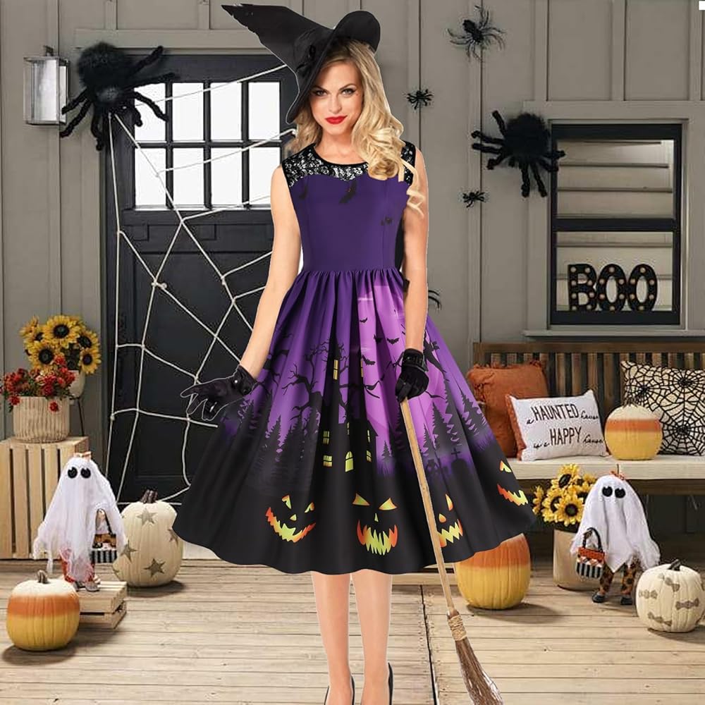 Vestito Halloween Donna Senza Maniche Sexy Rockabilly - Foto 9