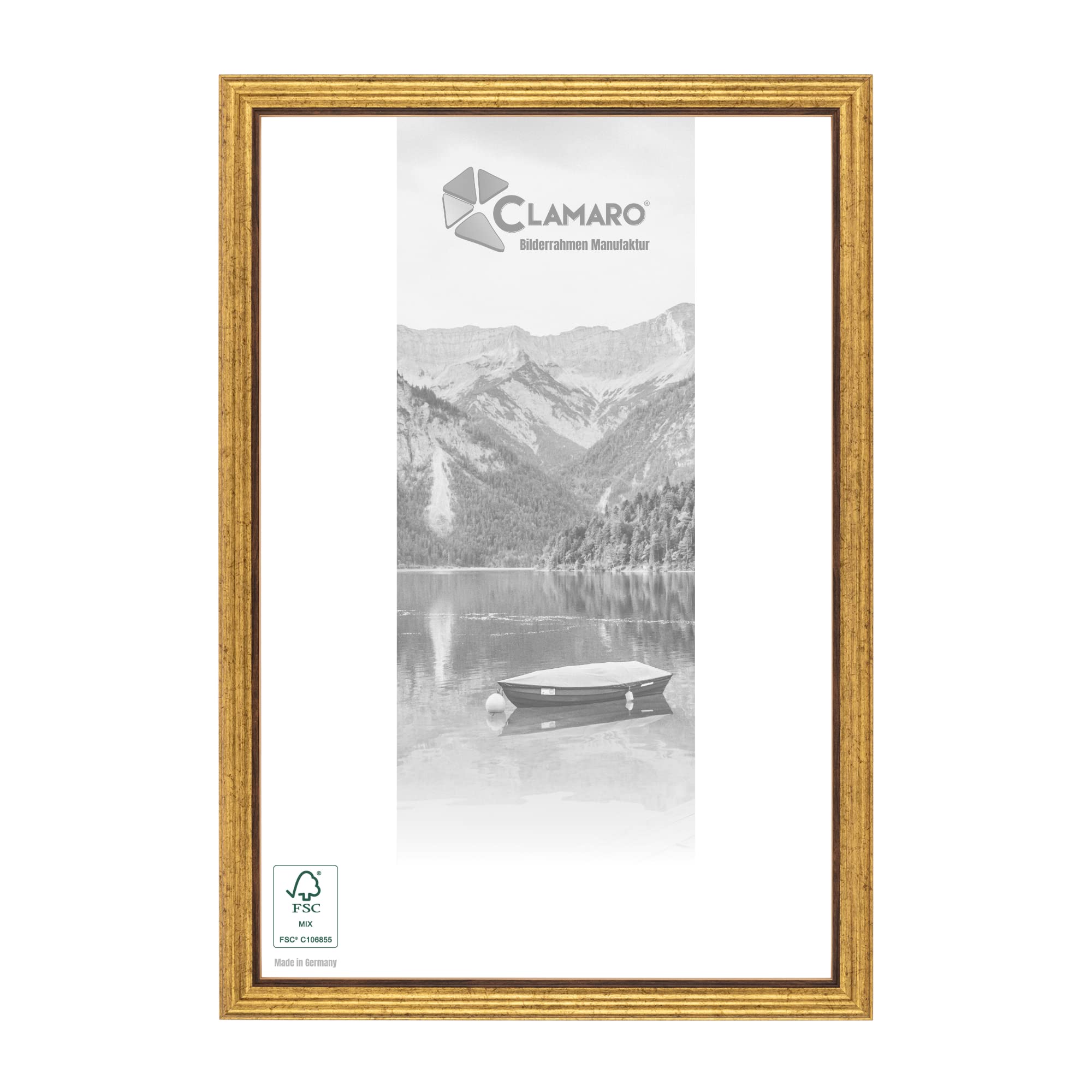CLAMARO 'OSKAR' Bilderrahmen Antik 42x61 Massivholz | Gold Antik Braun | Shabby Chic Vintage Barock | Holzrahmen inkl. Acrylglas, Rückwand, Aufhänger (Querformat & Hochformat)
