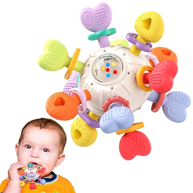 Baby Silicone Teething Toys - Safe Multi-Functional BPA-Free Sensory Learning Teether Montessori Baby Toys for Infant 0-12 Months