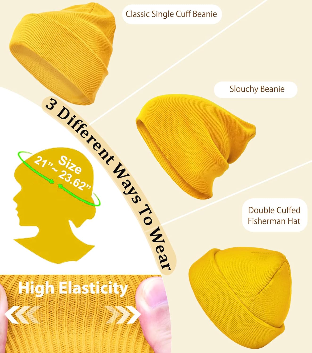 Cotton Beanie Hat for Women Men, Double Warm Knit Winter Hats, Fisherman Slouchy Ski Cuffed Beanies Skull Cap - Image 6