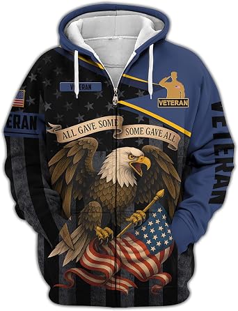 Some Gave All Veteran Zip-Up Hooded Sweatshirt Military Sweatshirts For Men American Eagle Hoodie Patriots Veteran Sweatshirt