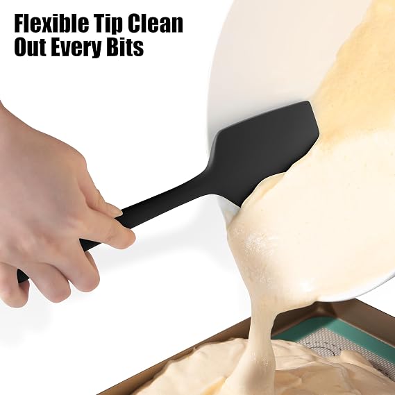 Doosu Silicone Scraper & Spoon, 315℃ Heat Resistant, 2 Pc, Black | Food Grade Rubber Bowl Spatula, High Temp Safe, Soft Kitchen Utensil, Non-Scratch Non-Stick for Cake Baking Mixing Cooking