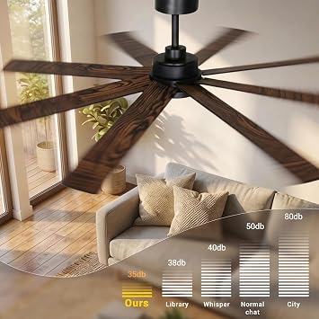 TCL 72 Inch Large Ceiling Fans with Lights and Remote, Quiet Modern Ceiling Fan, 3 CCT Dimmable Remember LED Reversible 8 Dual Side Blades for Living Room Patio Garage (black, 72)