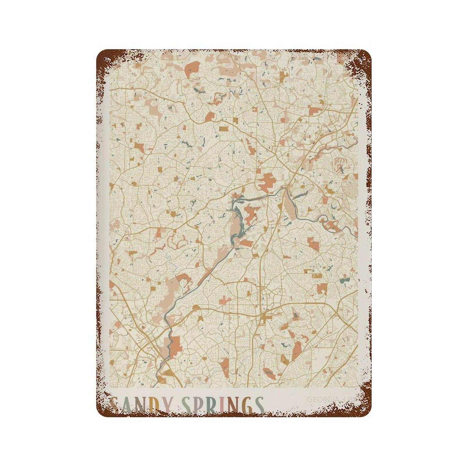 xiaoxiaoshen Sandy Springs Map Georgia Travel Gift Boho to Mom Wall Decor Art Metal Tin Poster Modern Home Decor Art Home Bar Shop Decorations Vintage Sign 40x30cm