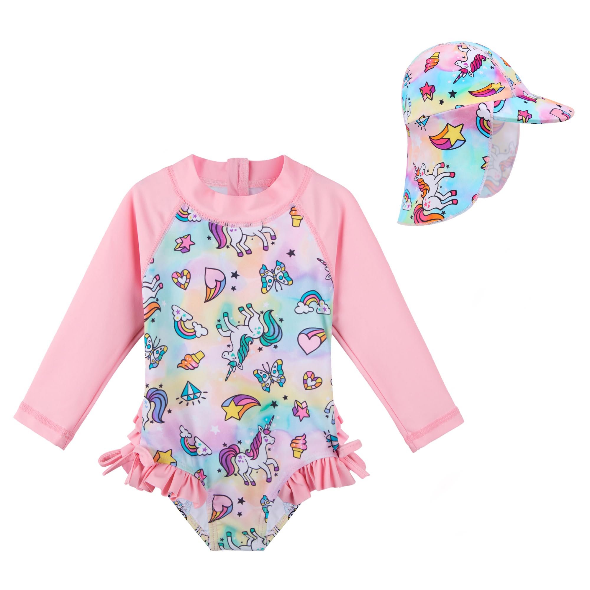 XFGIRLS Traje de Baño de Una Pieza de Manga Larga con Cuello Redondo para Niñas Patrón de Dibujos Animados Lindo Niñas de 0 Meses a 6 Años