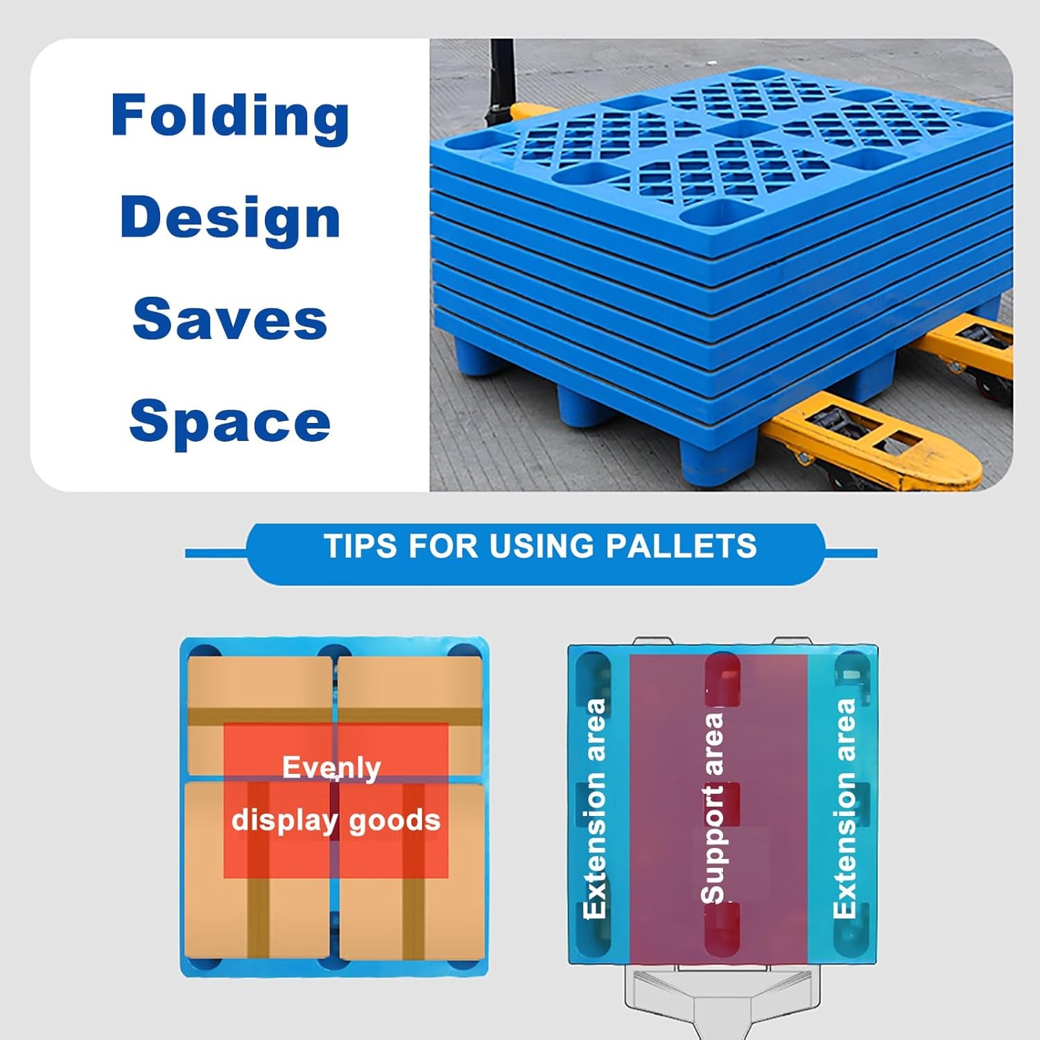 Blue Plastic Pallets, Lightweight Pallet with Breathable Grid, Logistics Pallets, Moisture Proof Floor Pallets for Restaurant, Kitchen, Shop, Supermarket, Basement, Warehouse(80x80cm/31x31in)