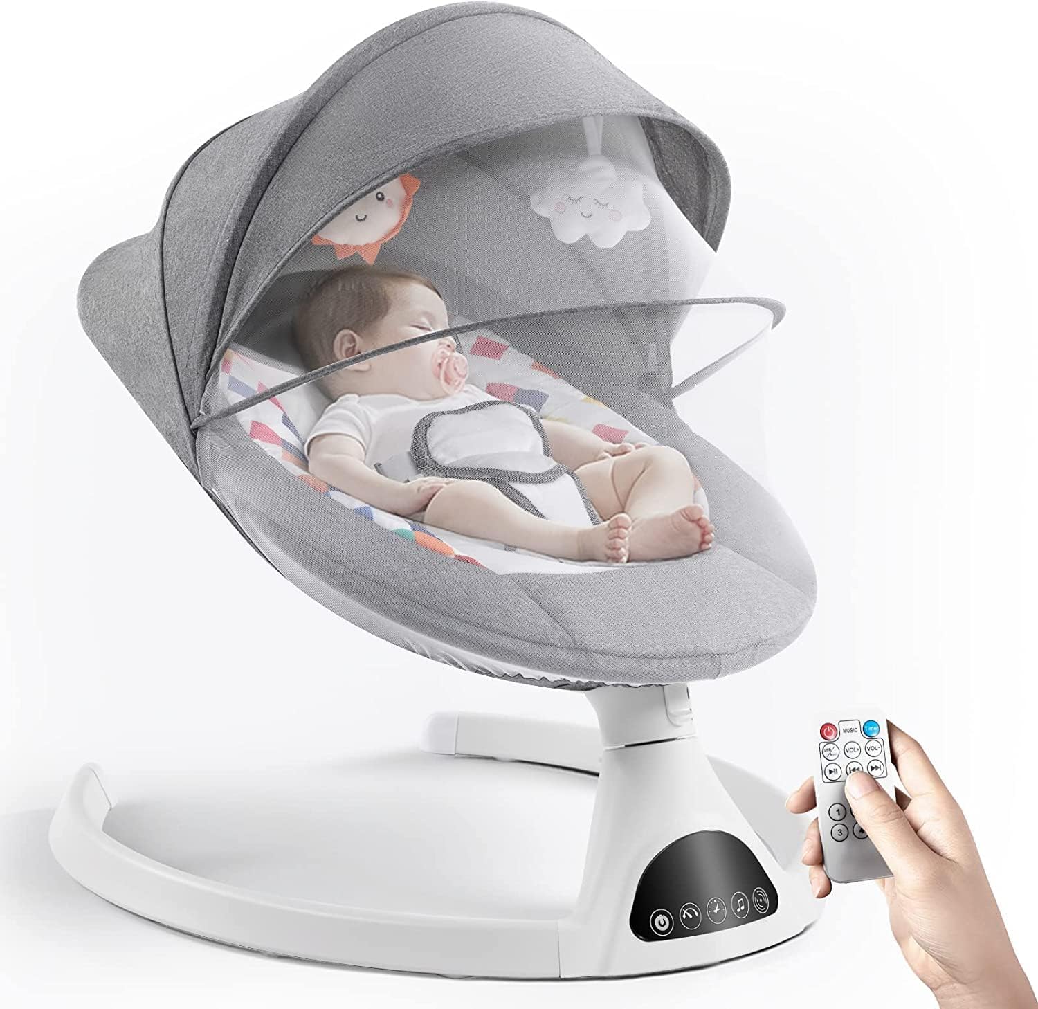 Baby Swing for Infants,5 Speed Electric Bluetooth Baby Rocker for Newborn,3 Timer Settings & 10 Pre-Set Lullabies,Portable Baby Swing with Mosquito Net and Remote Control for 5-26 lbs,0-12 Months