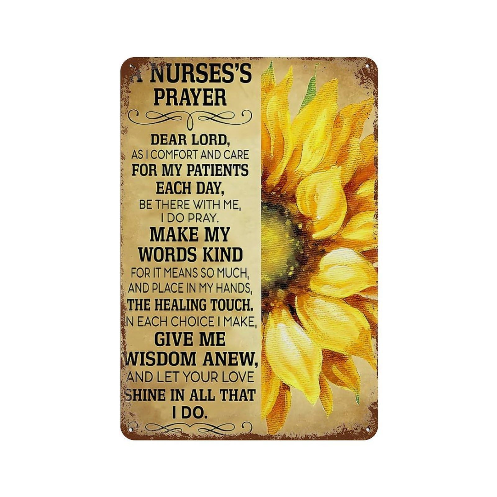 xiaoxiaoshen A Nurse'S Prayer Sunflowers Wall Decor Art Metal Tin Poster Modern Home Decor Art Home Bar Shop Decorations Vintage Sign 30x20cm