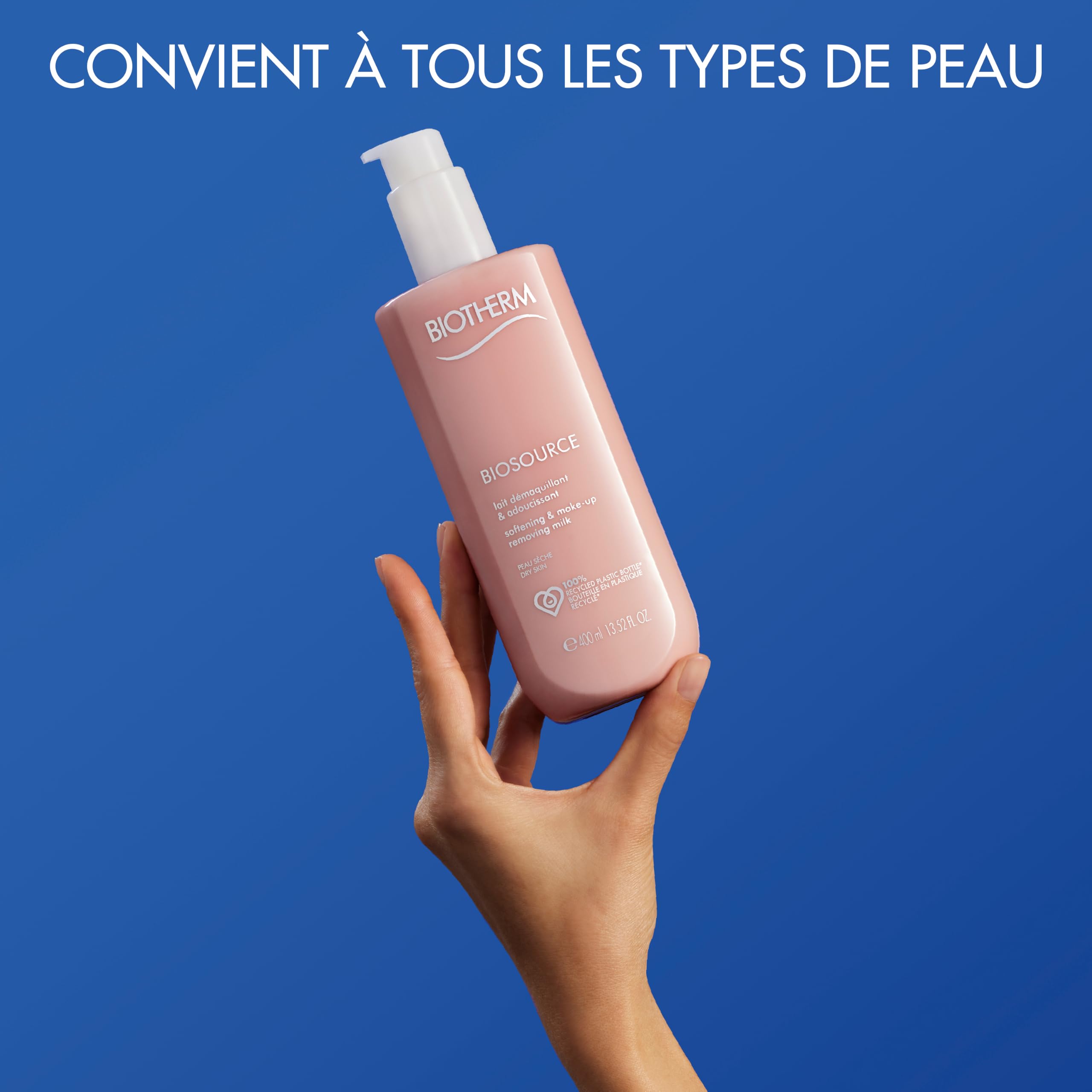 Biotherm, Biosource Lait Démaquillant, Nettoie et Adoucit la Peau, Enrichi en Biotech Plankton, Pour Peaux Normales à Sèches, 400 ml