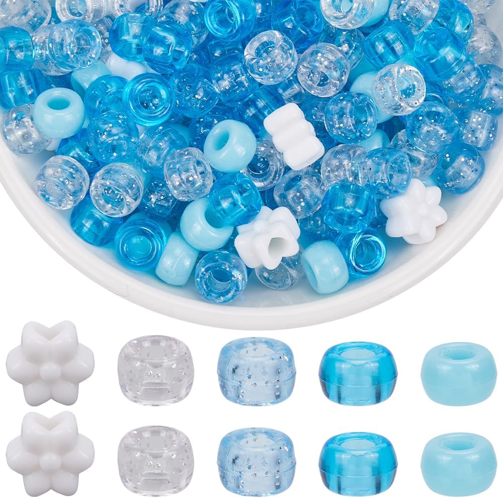 SOFPLAT 1 Box 1000Pcs 6x9mm Pony Beads White Black Glitter Kandi Beads Bulk Holiday Round Plastic Pony Heart Charms Accessories for Jewelry Making Supplies DIY Bracelets Earrings Crafts Hair Braids