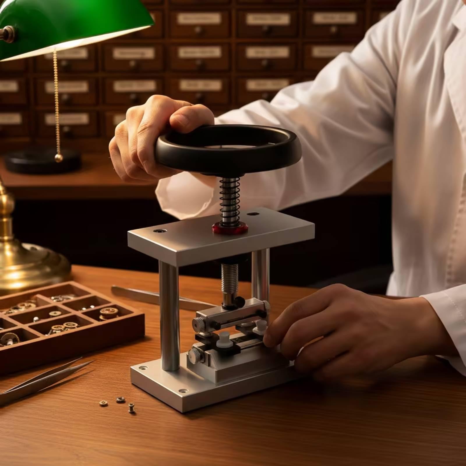 Apricassa con Volano Professionale Apricasse da Banco Regolabile Attrezzo per Orologiai, Collezionisti, Laboratorio