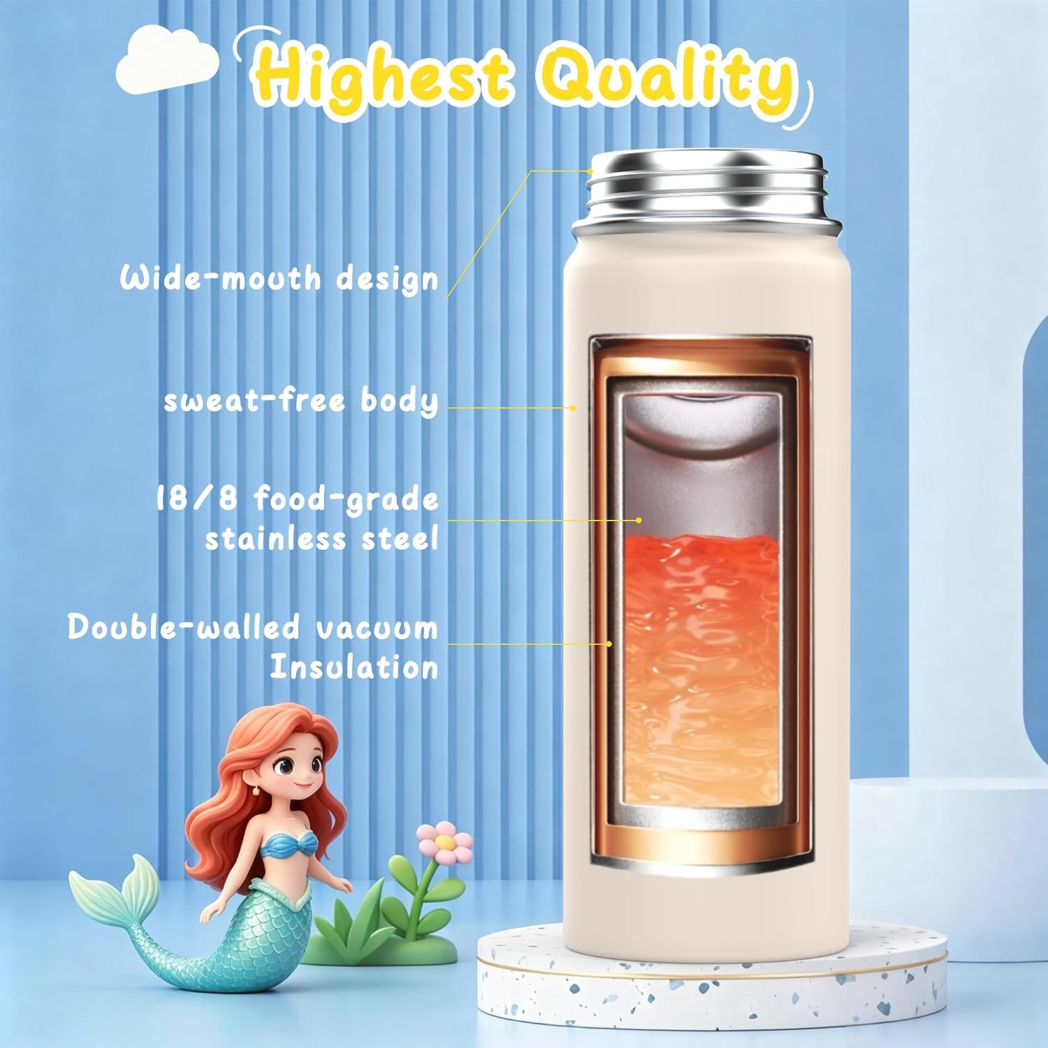 18oz Kids Insulated Water Bottle Stainless