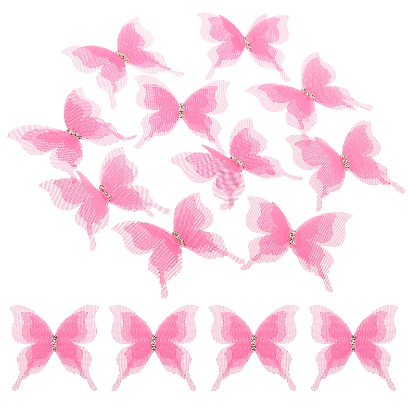 sourcing map 30Pcs Sheer Mesh Butterfly Appliques 50mm 3-Layers Bright Pink