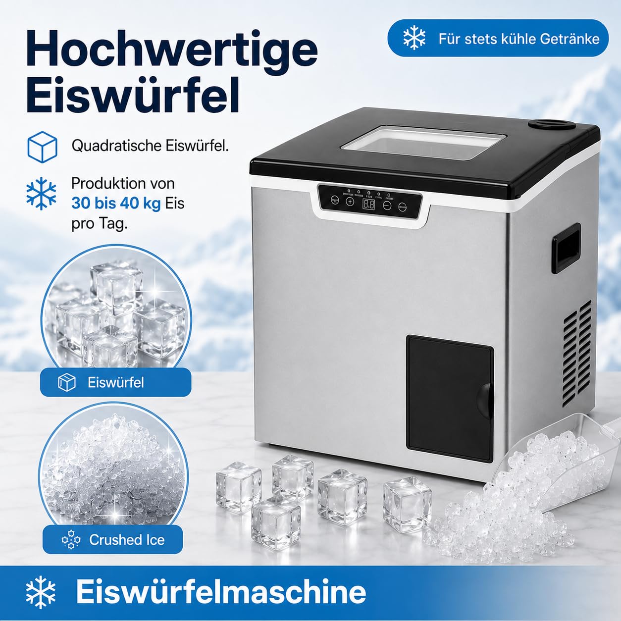 Máquina de cubitos de hielo 2 en 1 con depósito, pala de hielo, 32 dados, 12-22 min | Con depósito de hielo triturado de 1,8 L, 1000 g, pantalla LCD, para casa, oficina, cafetería, fiesta, RV