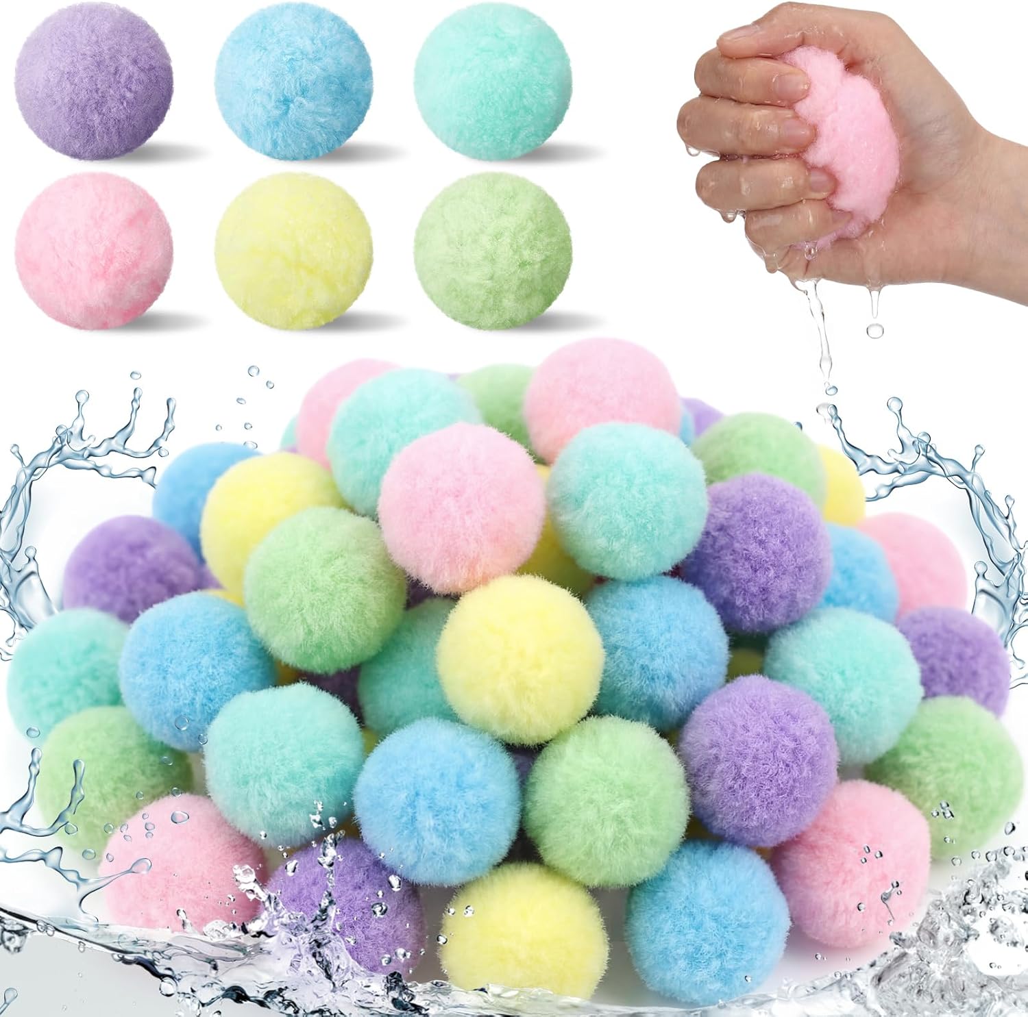 150 Pcs Reusable Water Balls, Soft Cotton Balls Quick Fill Water Balloons for Outdoor Summer Pool Party Favors, Backyard Beach Games (2.36 Inches)