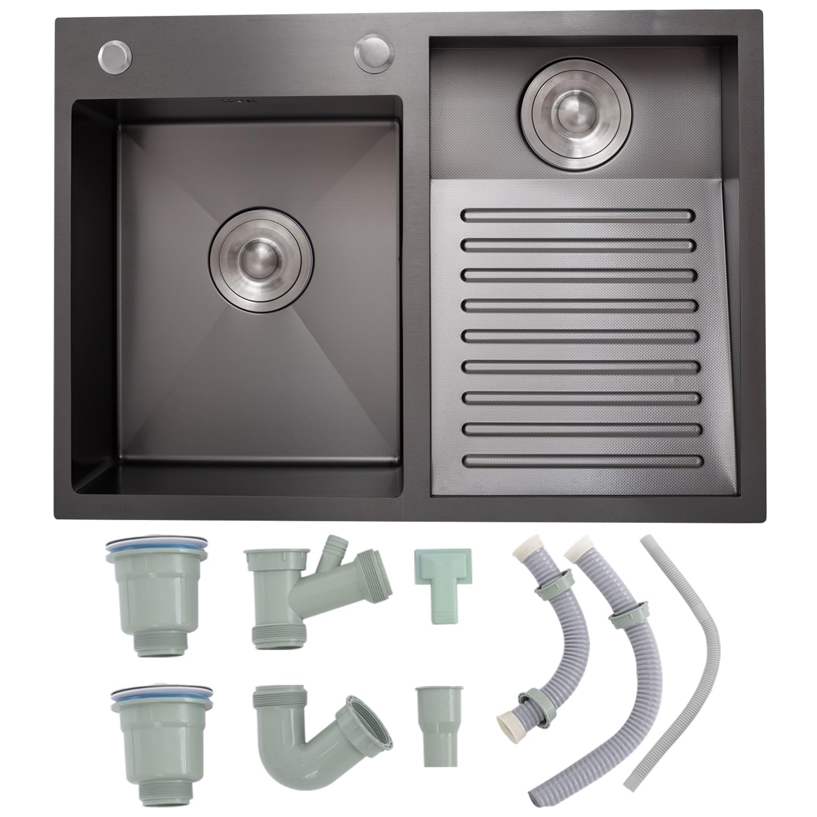 LMYSXAOZ Utility Room and Laundry Sink - Heavy Duty Black SUS 304 Stainless Steel with Integrated Washboard, Easy Clean Double Bowl Design for Bathroom