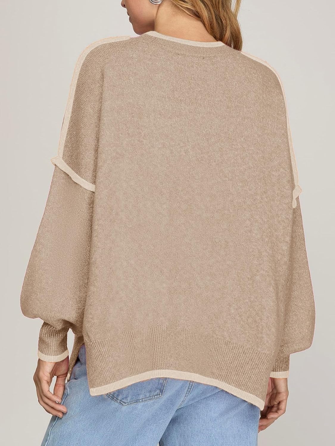 Saodimallsu Womens Fall Crew Neck Sweater Long Sleeve Color Block Sweaters Loose Casual Knit Pullover Tops - Image 5