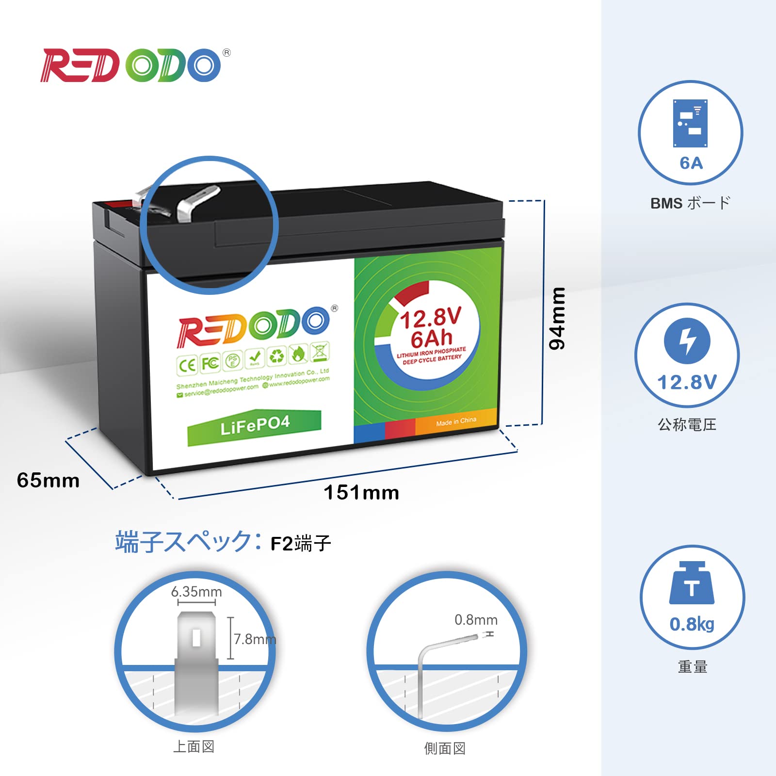Amazon | Redodo 12V 6Ah リン酸鉄リチウムイオンバッテリー 超小型