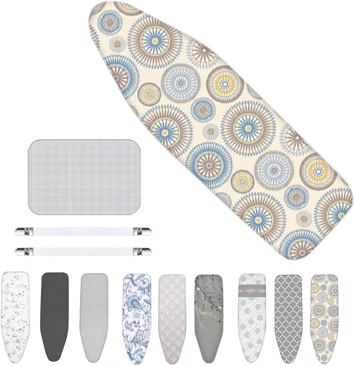 Adjustable Ironing Board Cover with Padding Standard Size, 36x13 38x13 43x14 48x15in Cotton Iron Board Covers and Pad with Heat Dissipation Net Fixing Clip (Black 122x38cm/48x15in)