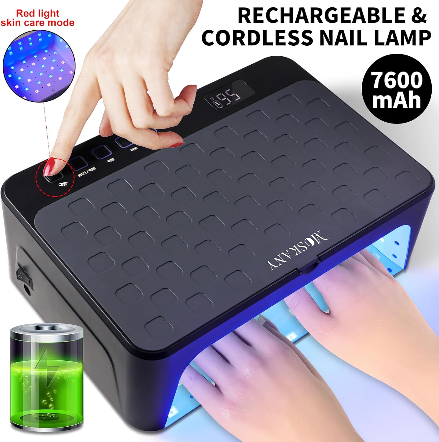 Cordless UV Led Nail Lamp,Large Size Gel Nail UV Light Professional,UV Gel Lamp Nail Dryer for Gel Polish,Rechargeable Nail Cure Lamp with Red Light,Flash Cure Light for Gel X Nails (Grey)