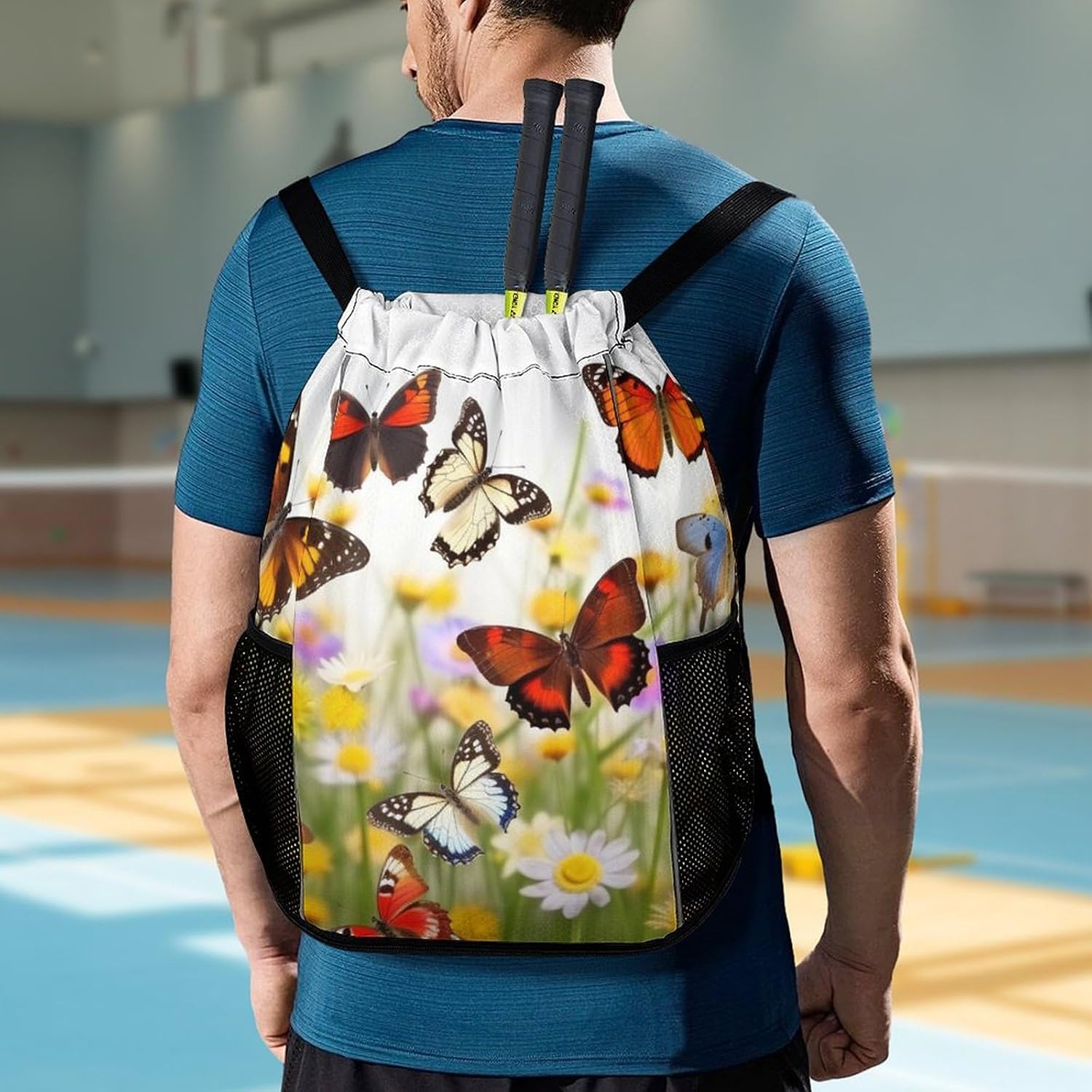 Group of Butterflies Drawstring Backpack Sports Gym Bag Dry And Wet Separation String Sackpack Bag for Women Men