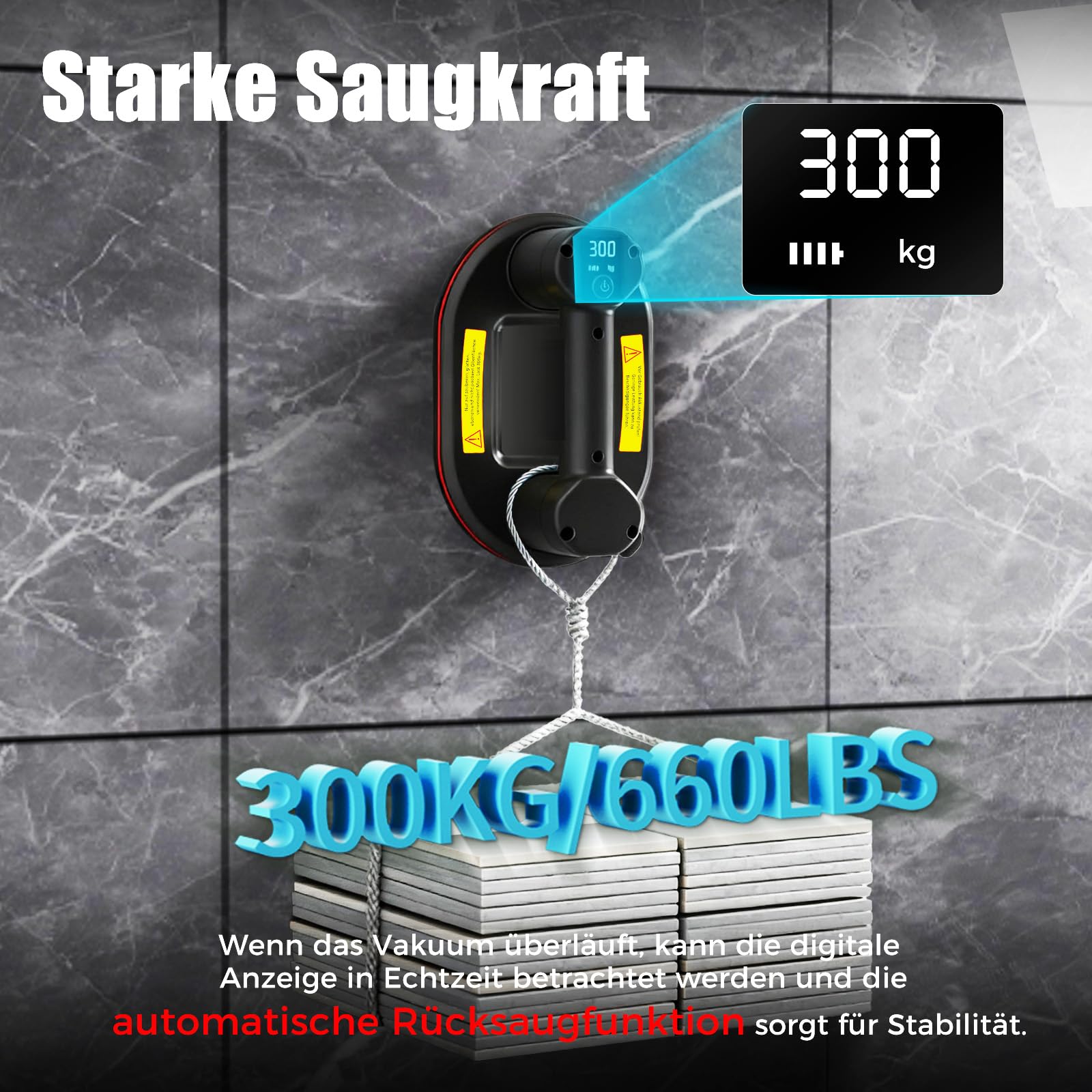 2er-Set 26cm Akku Saugheber für Fliesen,Elektrischer Saugheber Fliesensauger,Plattenheber Vakuumheber mit Auto-Nachsauge & LCD-Anzeige für Saugkraft & Akkulaufzeit,4500 mAh Akku,Max.300KG