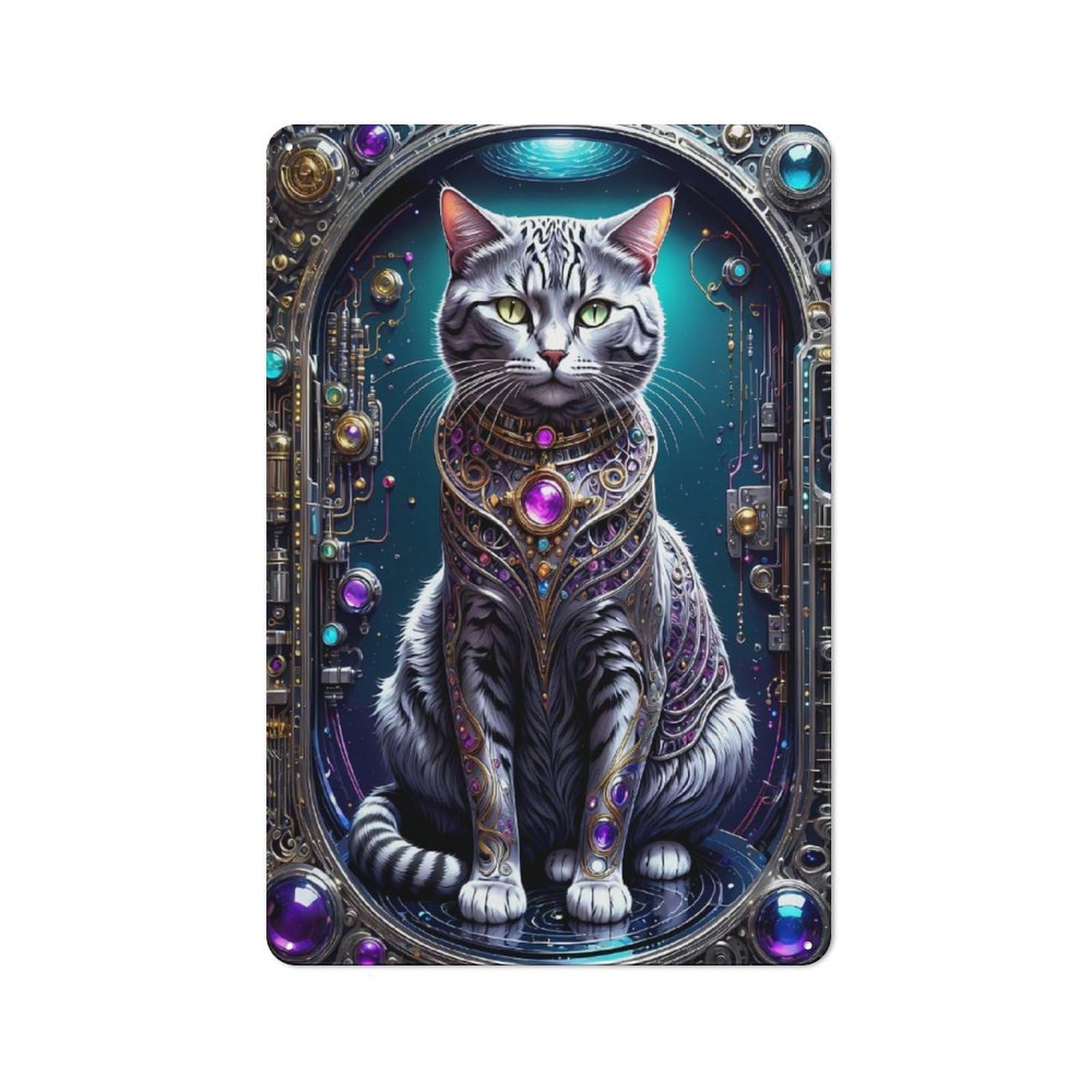 Junmoney Style-8 Galactic Cat Chronicles Friendly Metal Wall Decor 30X20cm, Vintage Metal Sign For Tea Room, Shop Wall Or Breakfast Area