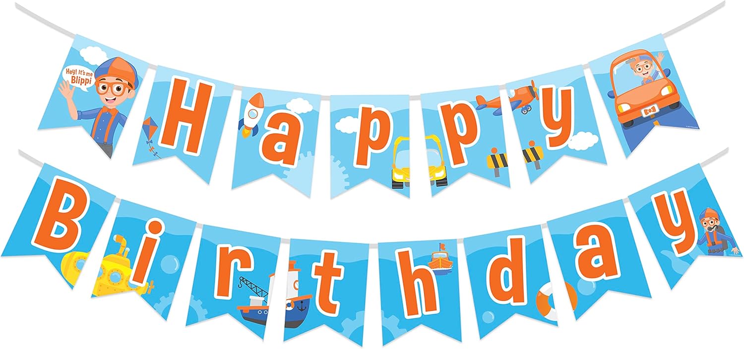 Treasures Gifted Officially Licensed Blippi Birthday Banner - Vehicle Happy Birthday Party Supplies and Decorations