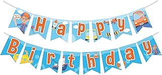 Treasures Gifted Blippi Vehicle Birthday Banner - Blippi Happy Birthday Banner - Blippi Birthday Party Supplies - Blippi Party Decorations for Walls & Entryways