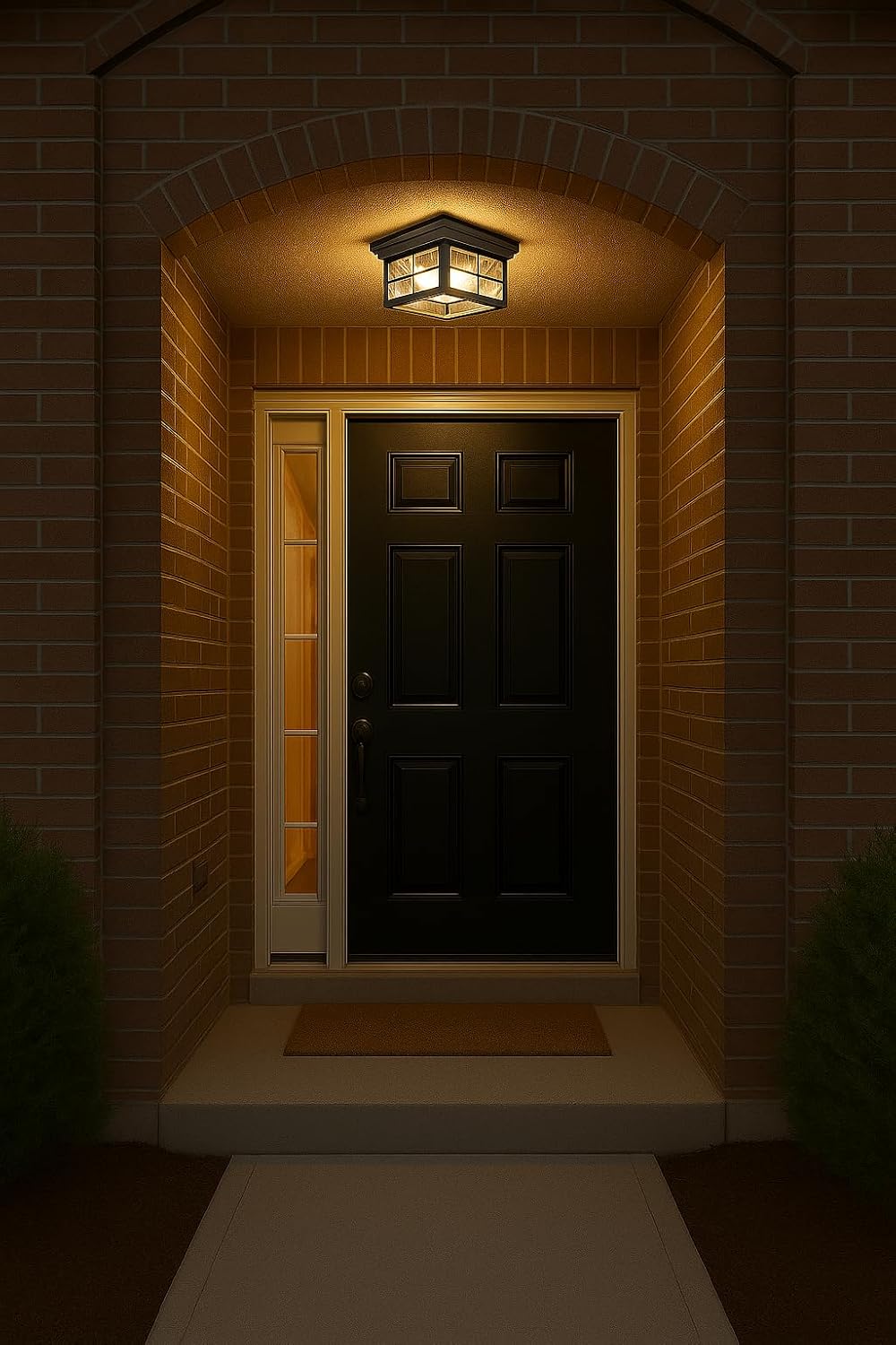 Paby Outdoor Flush Mount Ceiling Light with Clear Water Glass Shade, Black Metal Square Cage Fixture for Indoor or Outdoor Use, Close to Ceiling Farmhouse Porch Entryway, Bulbs Not Included