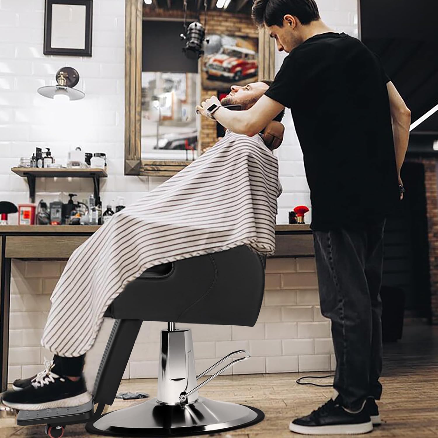 Artist hand Barber Chair for Barbershop Hydraulic Recliner Salon Chair 360 Degree Swivel with Adjustable Headrest Wide Seat Shampoo Spa Beauty Equipment for Hair Stylist