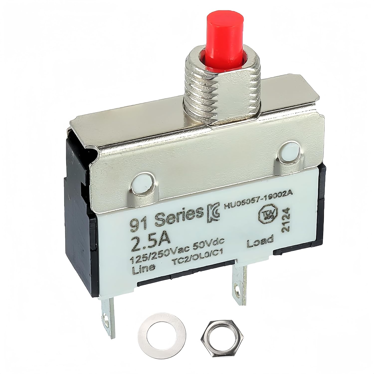 2A 2 Amps 125/250V AC 50V DC Manual Reset Push Button Thermal Circuit Breaker Overload Protection Quick Connect Terminals Switch for Upright Vacuum Cleaner(1Pack)
