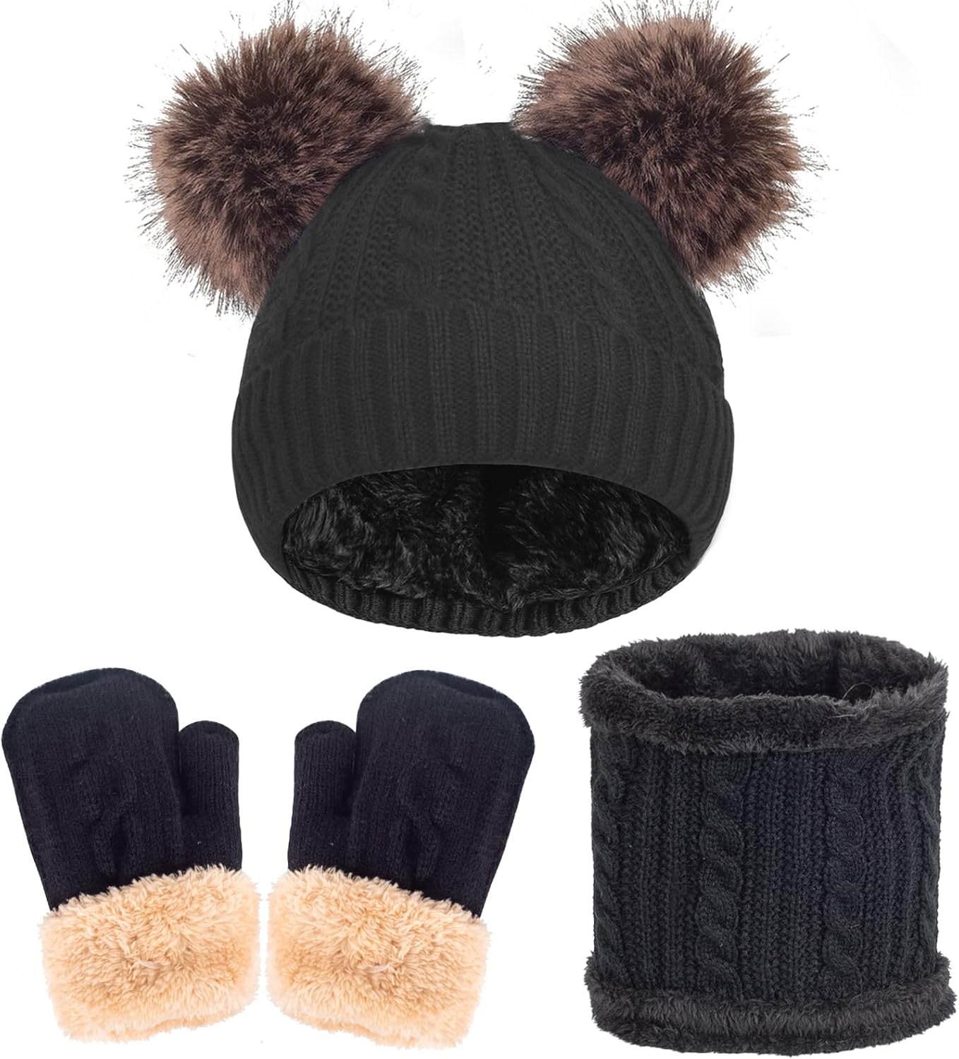 Kids Winter Hat Gloves Scarf Set Knit Beanie for Girls Boys with Cute Pom Pom for 1-10 Years Old: Clothing, Shoes & Jewelry