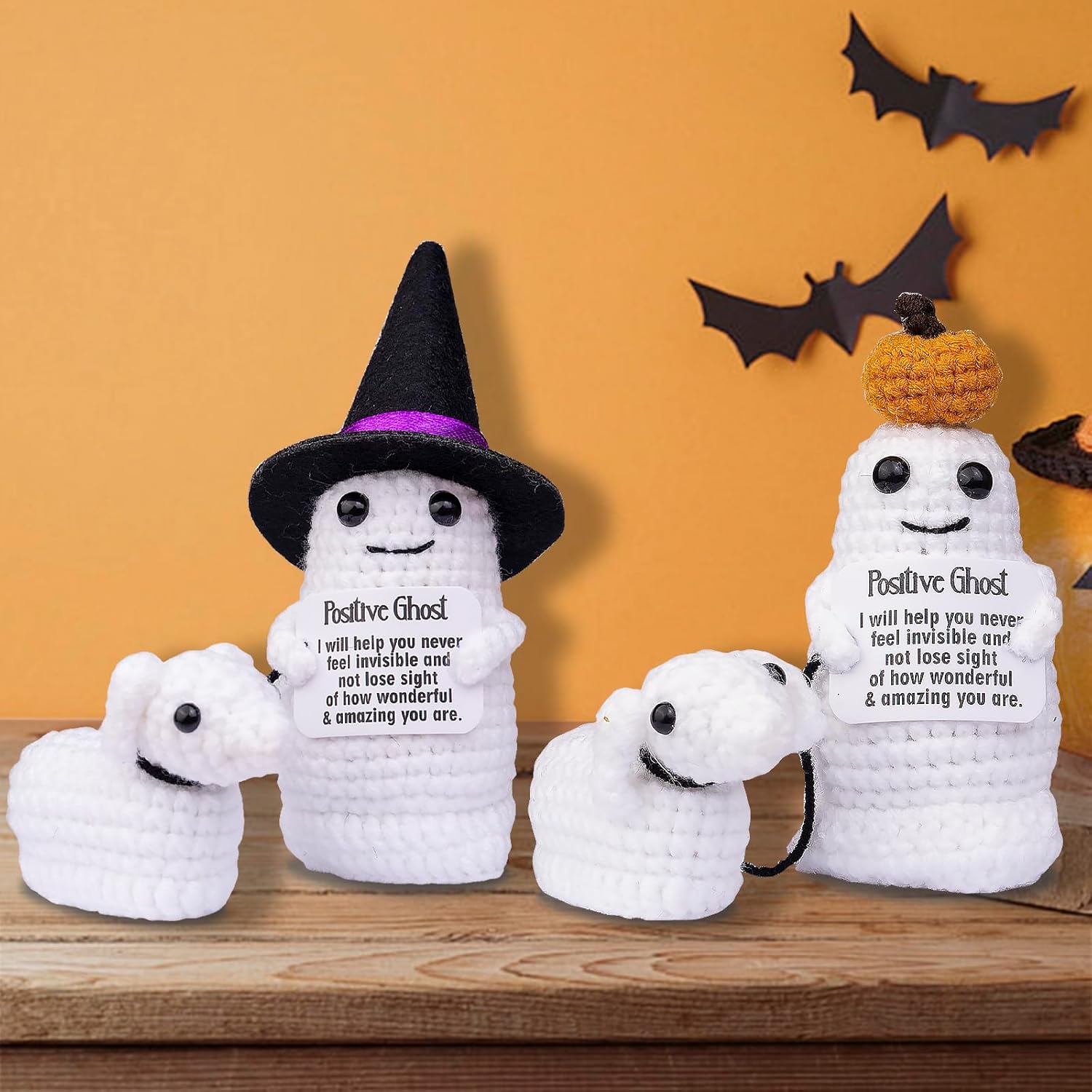 Halloween Positive Ghost Walking Dog Doll, Funny Knitted Crochet Doll Spooky Ghost Dog Toy Halloween Easter Decoration Gifts Encouragement - Image 6