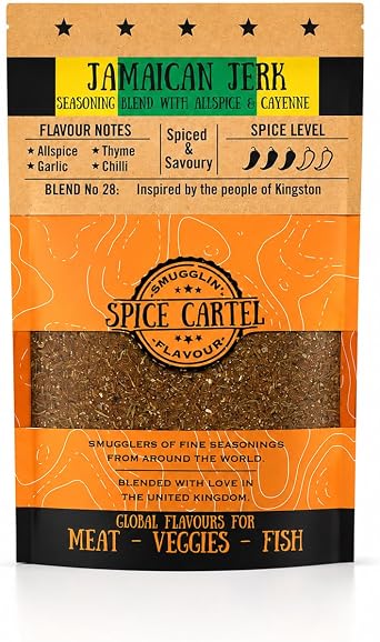 Spice Cartel's Jamaican Jerk. Fiery Caribbean Seasoning Blend Bursting With All Spice & Cayenne Made For Jerk Chicken. 100g Resealable Pack Seasons 3kg+ Of Protein. Premium UK Hand Blended.