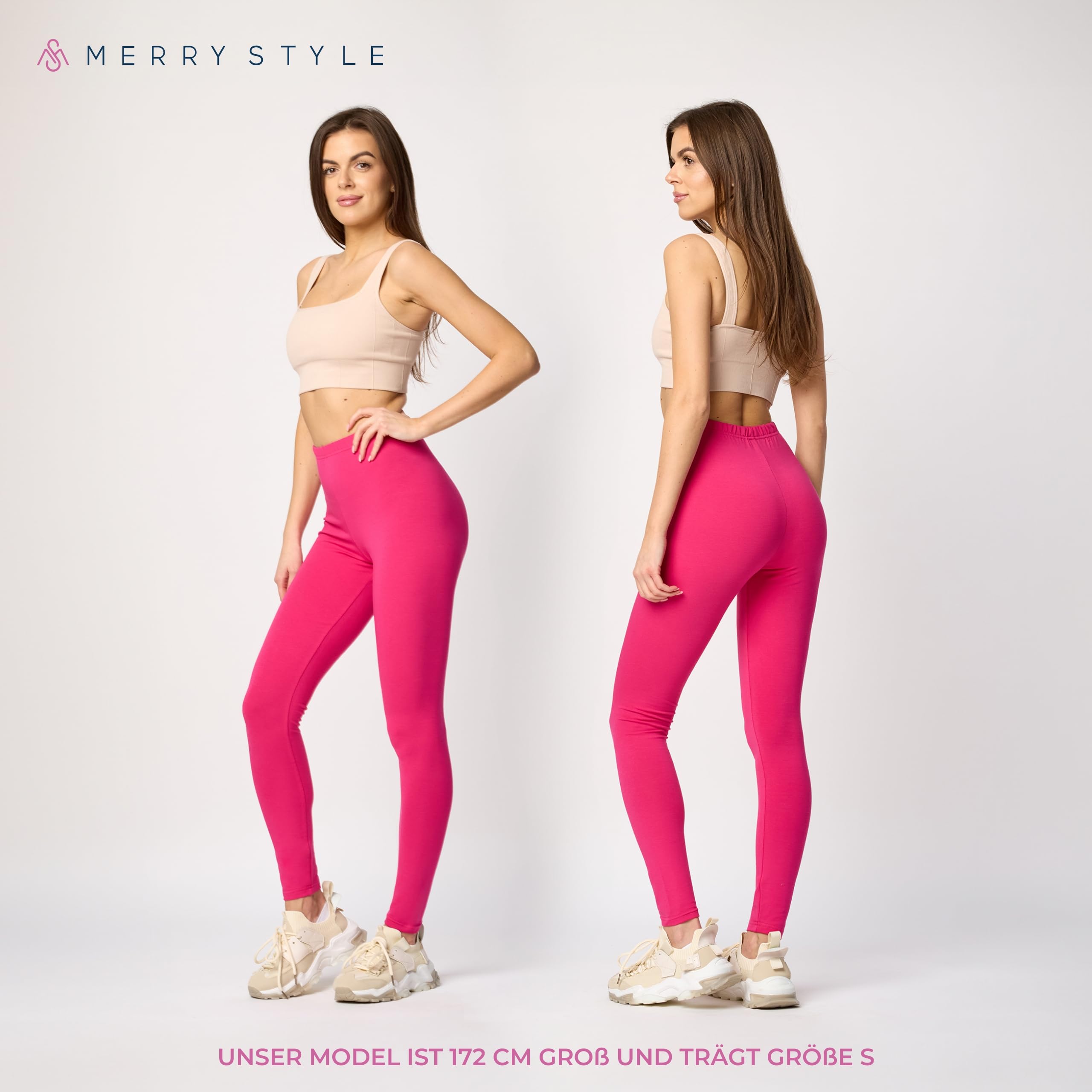 Merry Style Lunghi Leggings Fuseaux Sportivi da Donna Pratico Modello a Vita Alta in Cotone Naturale MS10-198
