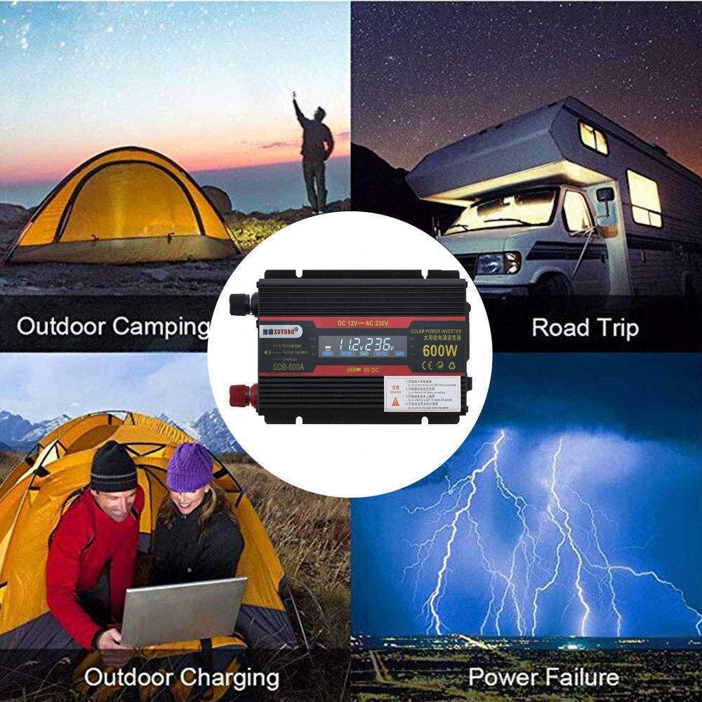 Inversor de Corriente 600W Modificado DC 12V 24V a 110V 220V AC Inversor de automóvil con Adaptador de automóvil USB con Pantalla LED, 24VTO220V