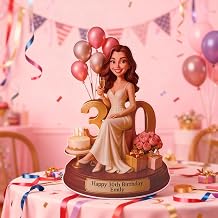 Personalized Birthday Gift for Women Custom Birthday Figurine Acrylic Desk Ornament Caricature Portrait on 3D Effect Wooden Plaque Customize Gifts for Birthday Christmas