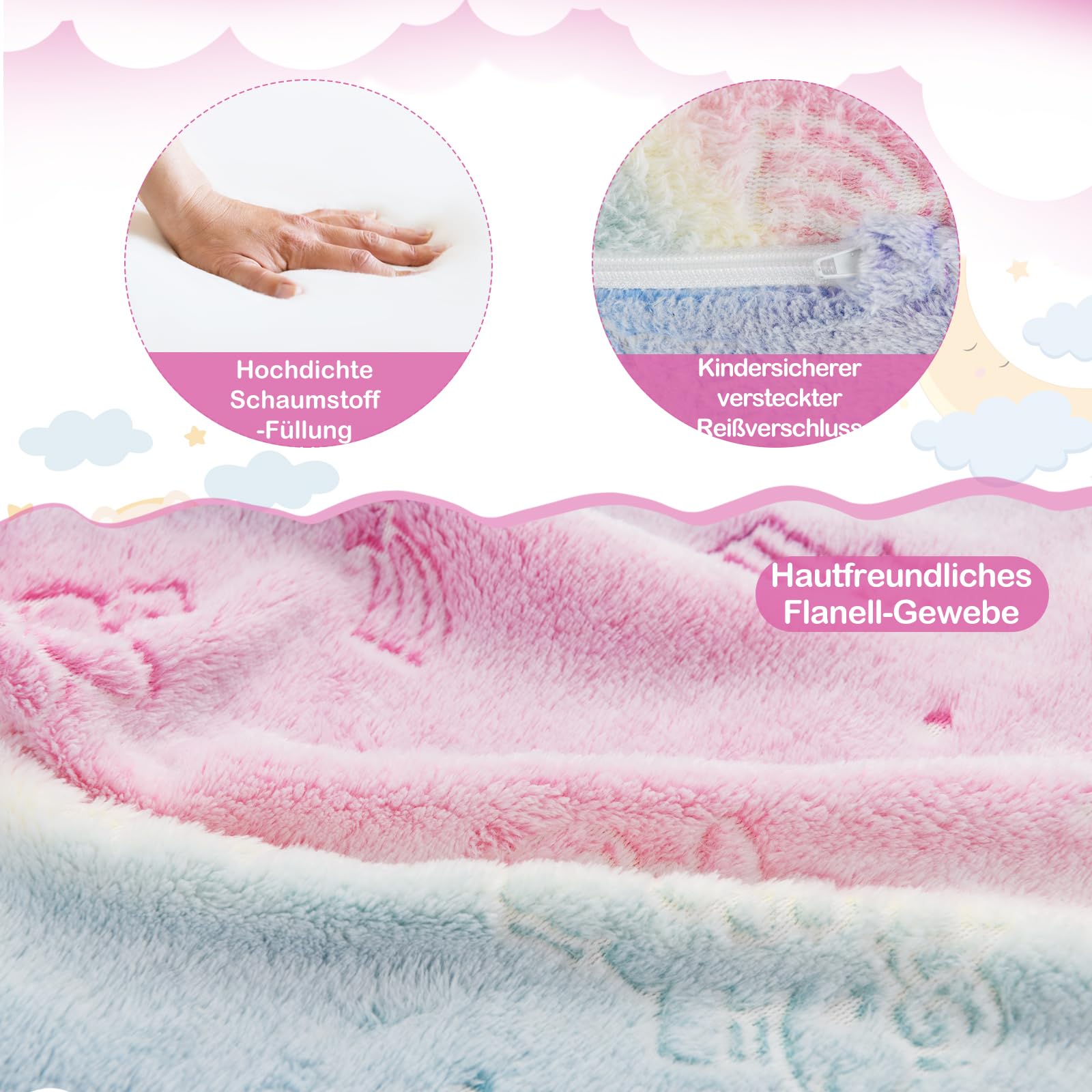 DREAMADE 2-in-1 Kindersofa, Klappbares Spielsofa aus Flanellstoff mit Decke & leuchtenden Mustern, Leuchtsofa Kindercouch Kindersessel Kindermöbel für Kinder ab 3 Jahren (Bunt)