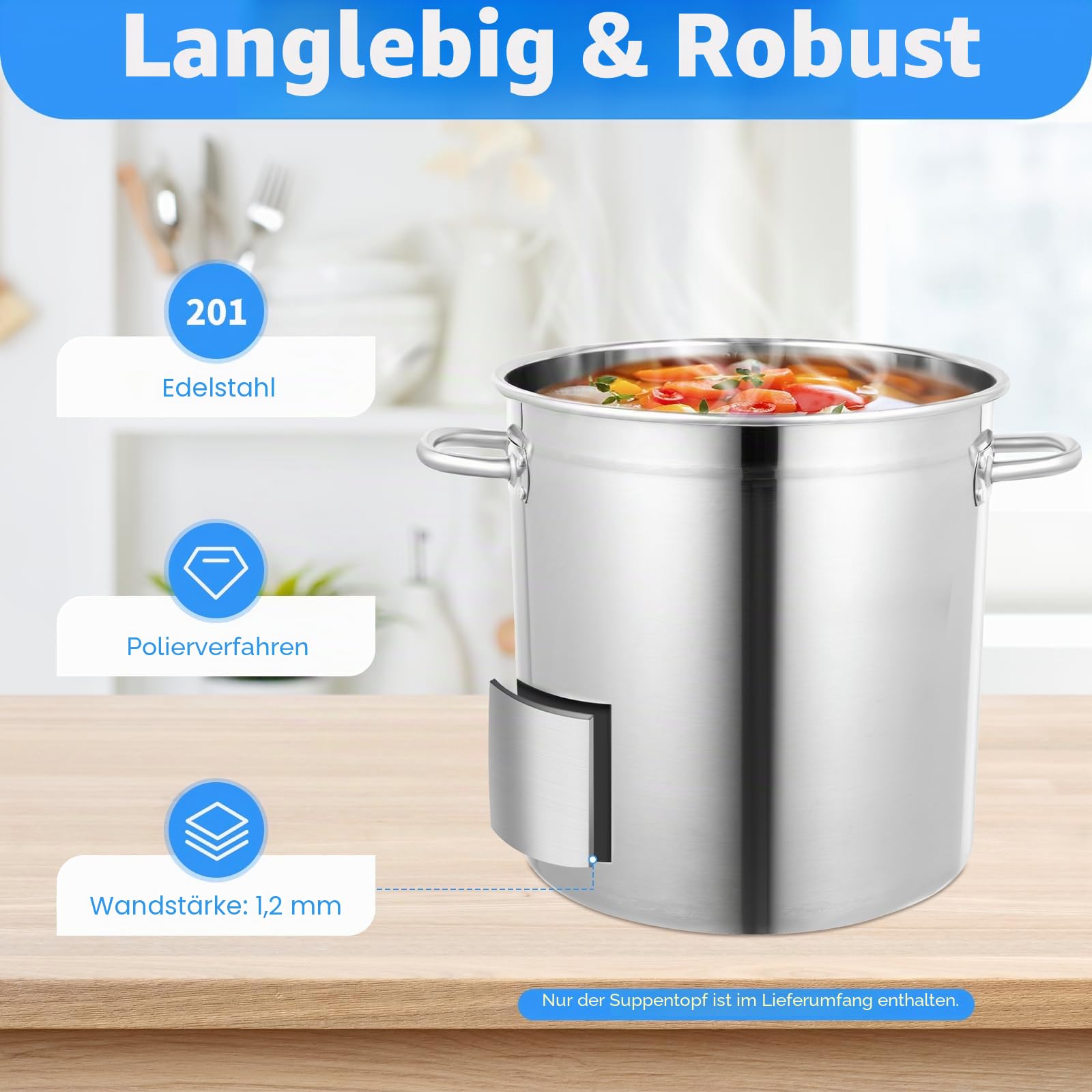 35L Vorratttopf mit Deckel, große Töpfe zum Kochen Edelstahl Stockpots Deep Cooking Topf Canning Kochgeschirr Heavy Duty Induktionssuppe Topf