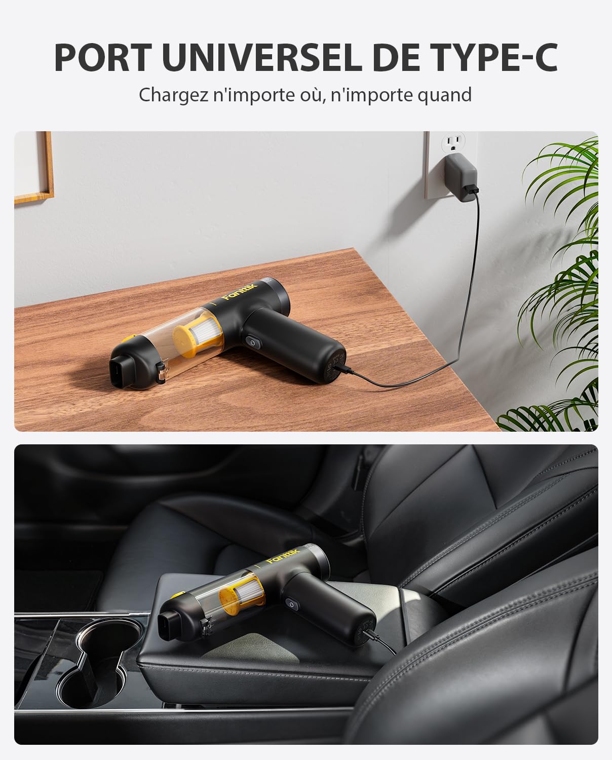 Fanttik Slim V10 Mix Aspirateur de Voiture sans Fil, aspirateur à Main 4 en 1, écran LED Intelligent, Puissance d'aspiration 16 kPa, Mini aspirateur sans Fil pour Voiture et Bureau