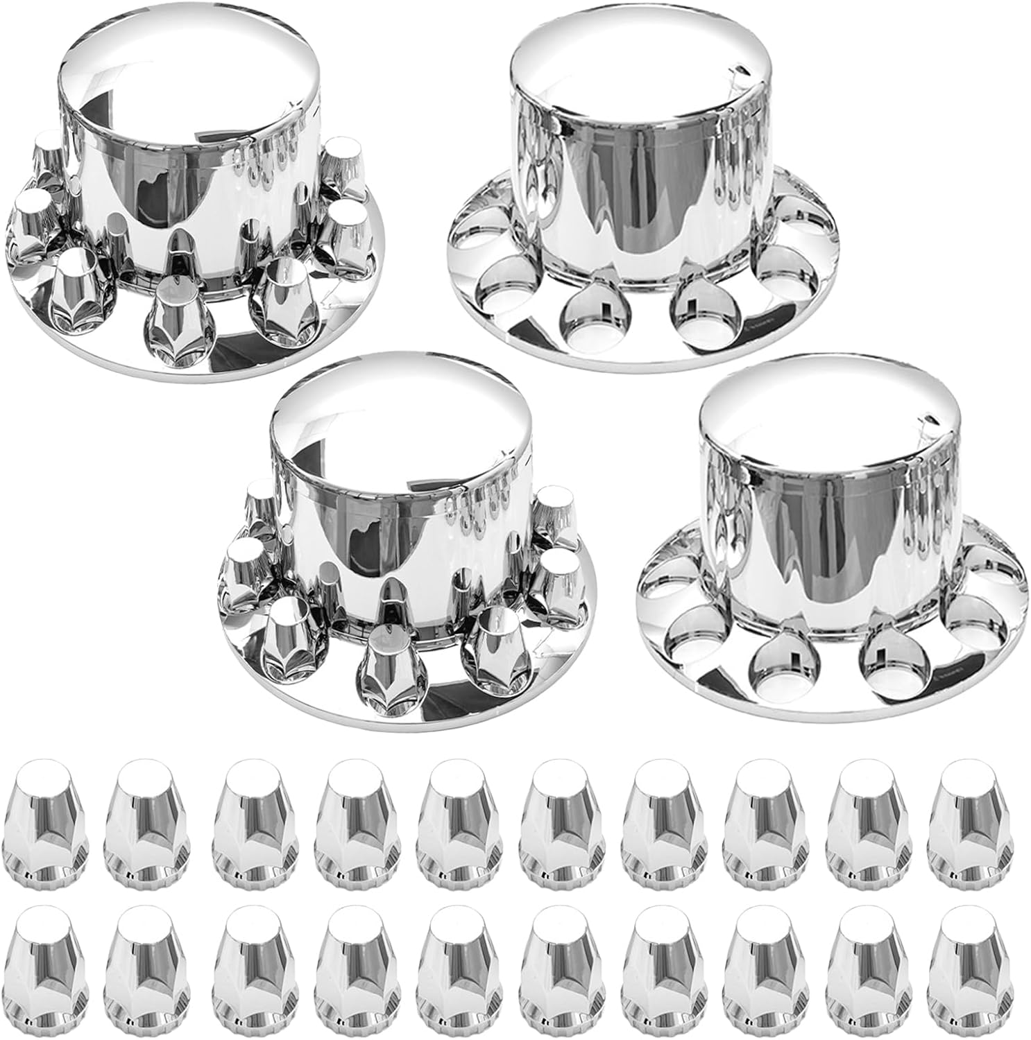 INIONE Chrome 33mm Standard Axle Wheel Hub Cover Set Screw-on Lug Nut Covers for Semi Trucks (4 Rear)